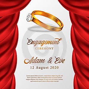 3D gold ring diamond jewel for engagement poster banner ceremony