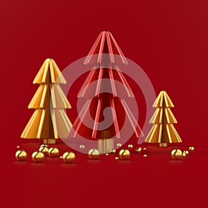 3d gold tree and gifs red background for christmass holiday
