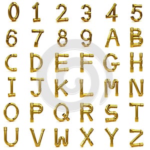 3d Gold tubing letters and numbers