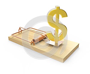 3d Gold US Dollar caught in mousetrap