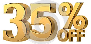 3d golden 35 percent off discount isolated on transparent background for sale promotion. Number with percent sign
