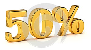 3d golden 50 percent off discount isolated on white background for sale promotion