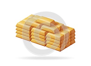 3D Golden Bars Stack Isolated on White.