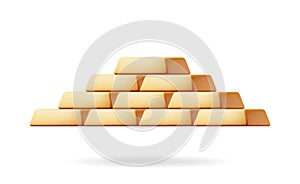 3D Golden Bars Stack Isolated on White.