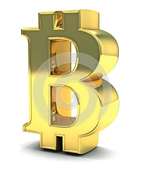 3D Golden Bitcoin isolated on white