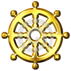 3D Golden Buddhism Symbol Wheel of Dharma photo