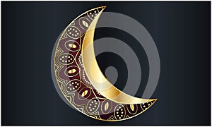 3D golden crescent moon ornament vector design suitable for Eid al-Fitr, Muharram, Eid al-Adha, Ramadan, iftra parties, holidays, 