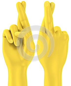 3D Golden crossed fingers hand gesture