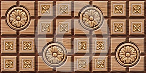 3D Golden flower wooden wall tiles design, Print in Ceramic Industries Beautiful set of tiles in traditional style in wall decor