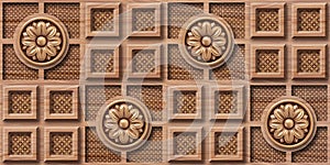3D Golden flower wooden wall tiles design, Print in Ceramic Industries Beautiful set of tiles in traditional style in wall decor