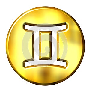 3D Golden Gemini Zodiac Sign