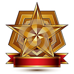 3d golden heraldic blazon with glossy pentagonal star, best for