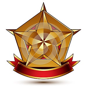 3d golden heraldic blazon with glossy pentagonal star, best for