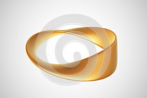3D golden Moebius strip isolated on white background.