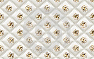 3d golden mural background with flowers , pearl , Jewelery , circles and butterfly . marble and capitone wallpaper