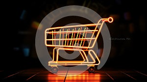 3D Golden neon shopping cart on dark Background Modern e Commerce Concept AI generated