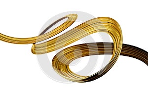 3d golden paint brush stroke or golden silk cloth stripe luxury ribbon spiral arrow 3d illustration