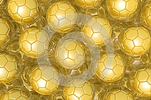 3D golden soccer balls footballs - background
