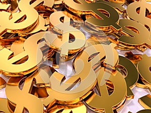 3D Golden USD currency symbols