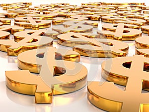 3D Golden USD currency symbols