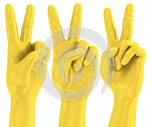 3D Golden victory sign hand gesture