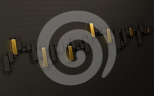 3d Goldenand black Chart finance on dark background