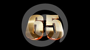 3d golgen text number 65 on black background