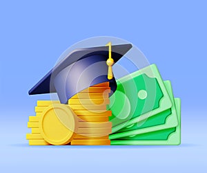 3D Graduation Cap and Cash Money
