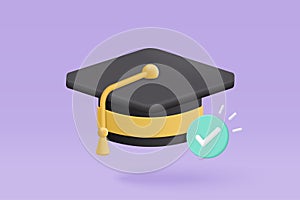 3D graduation of university, college for student concept. graduation hat and diploma cartoon style with bubble background. 3d