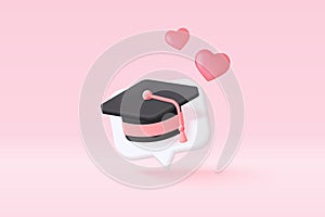 3D graduation of university, college for student concept. graduation hat and diploma cartoon style with bubble background. 3d