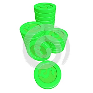 3d green game coins with dollar sign in stack