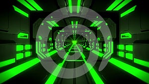 3D green hi-tech neon tunnel loop motion background