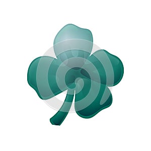 3d Green Lucky Four Leaf Clover icon in a Cartoon Style. Vector illustration isolated on white background. Design