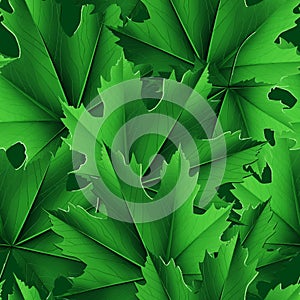 3d green maple leaves seamless pattern. Leafy Beautiful ornamental surface vector background. Repeat botanical backdrop. Summer