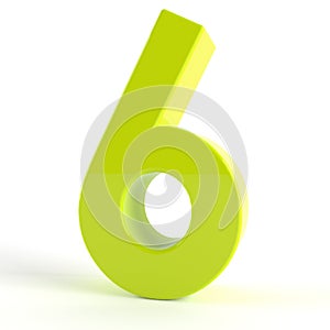 3d Green number 6 on white isolated background