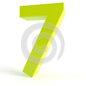 3d Green number 7 on white isolated background