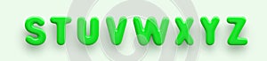 3D Green uppercase letters S, T, U, V, W, X, Y and Z with a glossy surface on a light background.