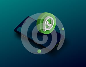 3d green whatsapp circle icon with mobile - illustration