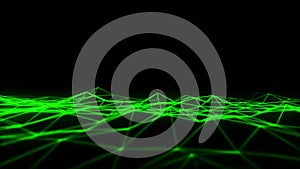 3D green wireframe grid landscape graphic element loopable