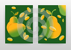 3D green yellow pear fruit design for annual report, brochure, flyer, leaflet, poster. Pear on green background. Fruits Abstract