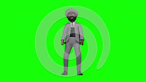 3D greenscreen black man with hat, sad idle
