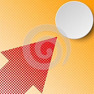 3d grey circle with red halftone arrow on orange background for business graphic background concept
