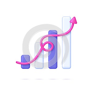 3D Growing bar graph illustration. Arrow show success of business strategy