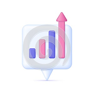 3D Growing bar graph illustration on Speech Bubble. Making goals and goal achievement, growth business success