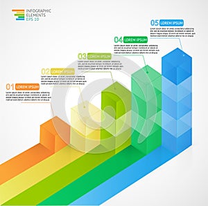 3D growing multicolor infographic bar chart diagram for financial, analytics, statistics reports and web design.