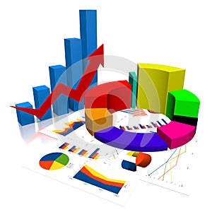 3D growth business chart, white background