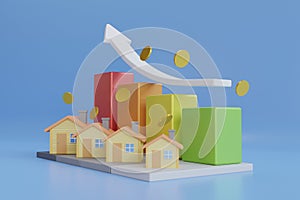 3d growth in real estate shown on chart. Growing home sale graph.