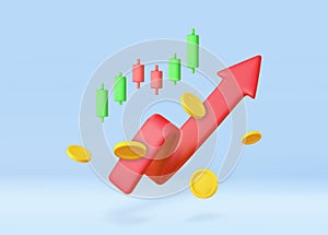 3d Growth stock diagram financial graph. candlestick with arrow up Trading stock or forex