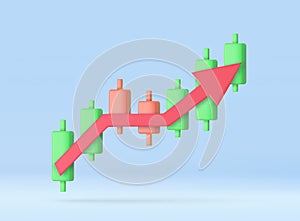 3d Growth stock diagram financial graph. candlestick with arrow up Trading stock or forex