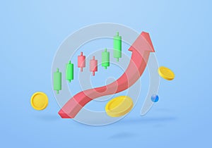 3d Growth stock diagram financial graph. candlestick with arrow up Trading stock or forex